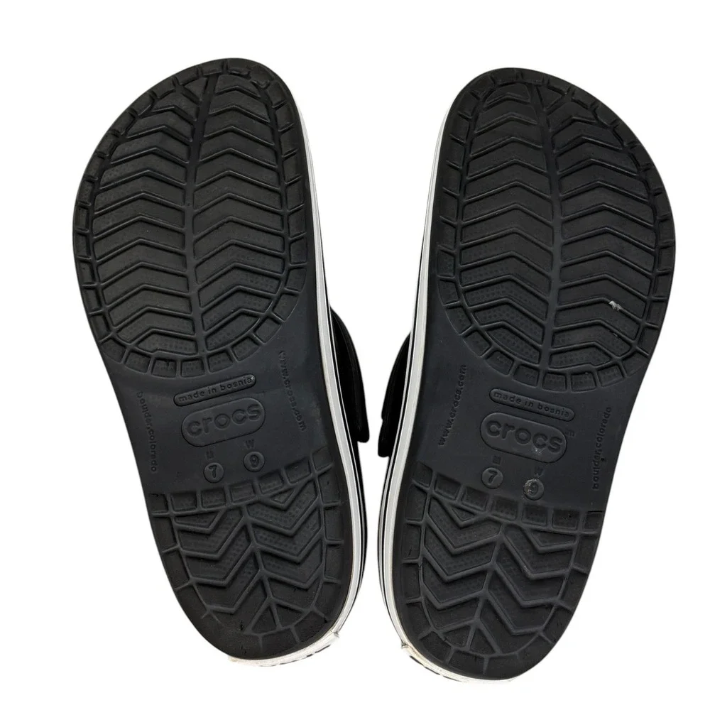 Crocs Crocband Clogs Black White Striped Midsole Mens 7 Womens 9 11016-001